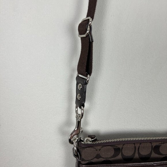 Coach Crossbody Bag Brown Sutton Swing Signature Fabric Vertical Hang Small - Picture 7 of 16